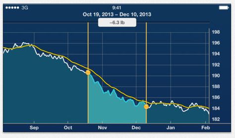 Darstellung der Gewichtsentwicklung in der App Weight Diary